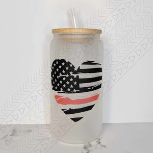 Firemen Flag Heart Glass Can