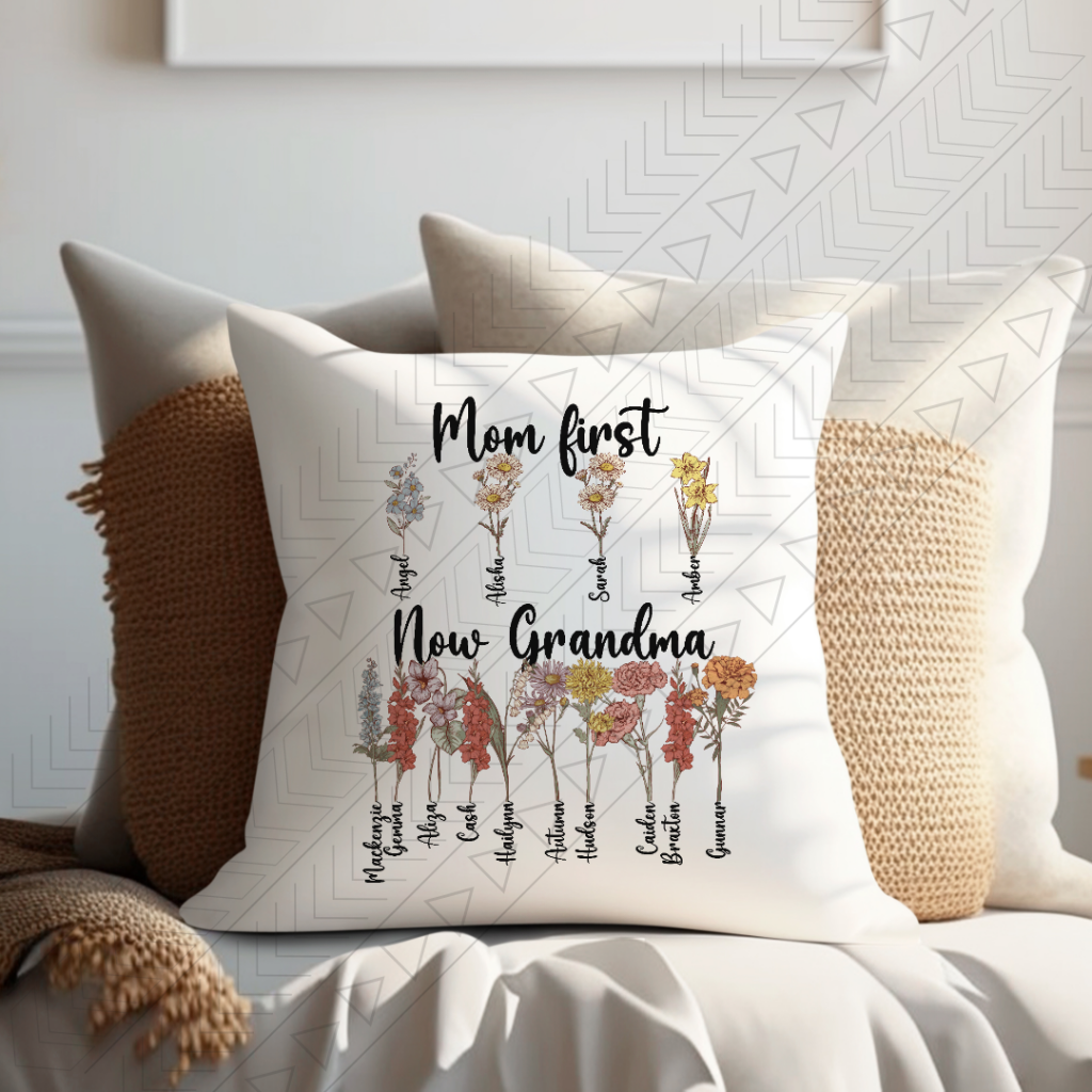 Mom First Now Grandma Birth Flower Pillow Cover Pillowcases & Shams