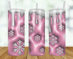 Pink Snowflakes 3D Puff Tumbler