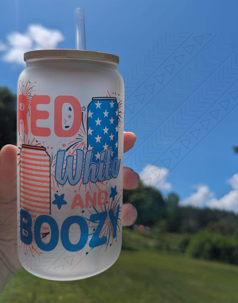 Red White & Boozy Glass Can