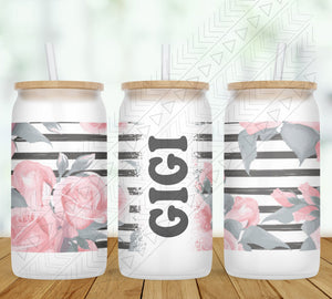 Stripes & Rose Personalized Glass Can