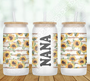 Sunflower Wood Personalized Glass Can