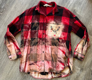 Reindeer Pocket Upcycled Flannel- Medium