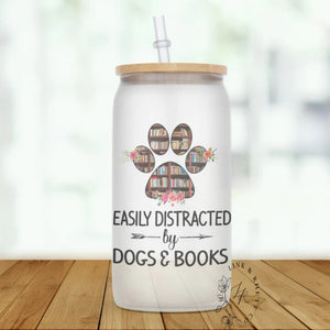 Easily Distracted By Dogs & Books Glass Tumbler