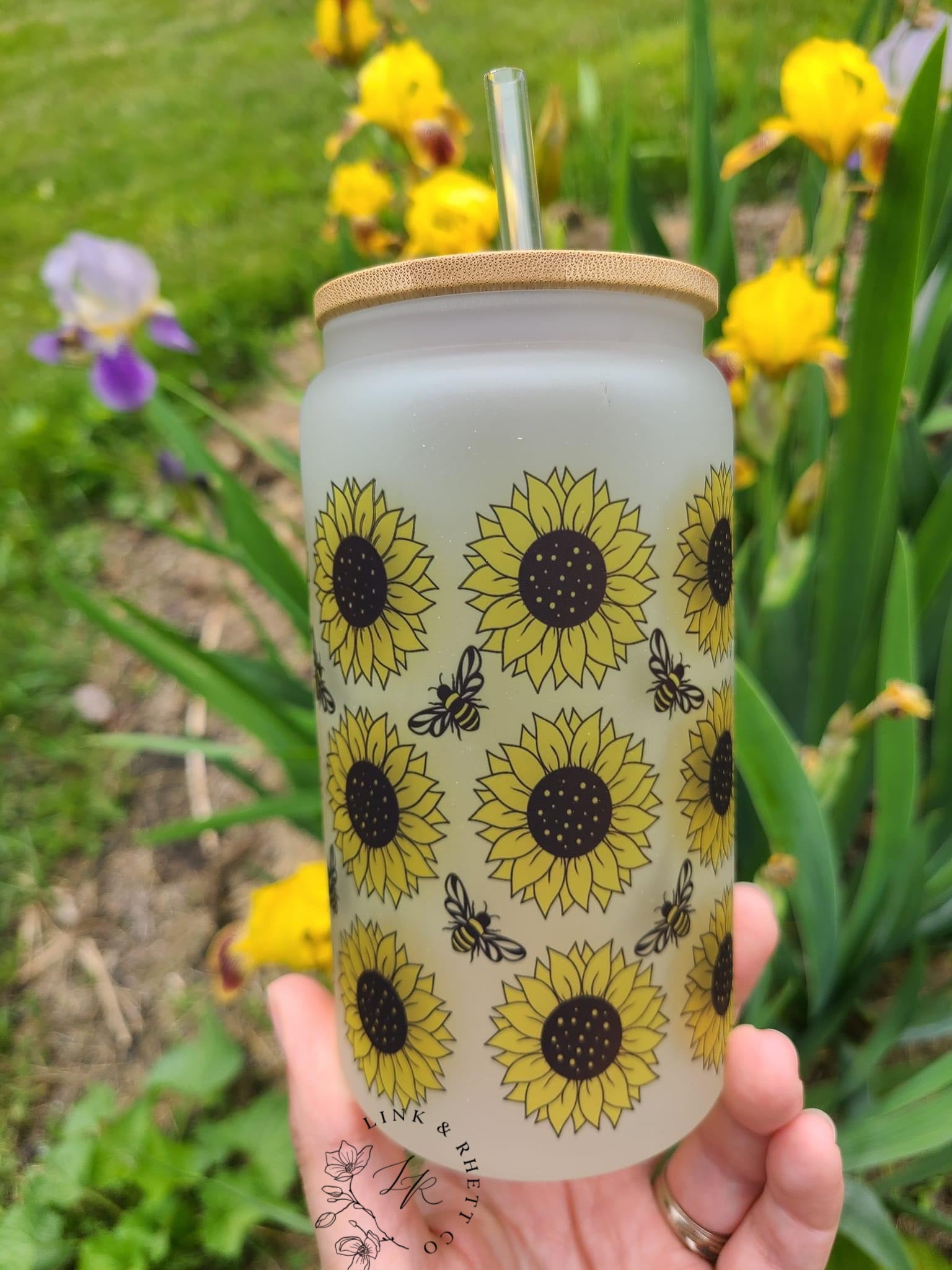 Sunflower & Bees Glass Tumbler