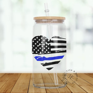 Police Thin Blue Line Glass Tumbler