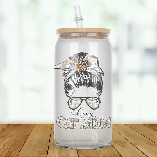 Crazy Cat Mom Glass Tumbler