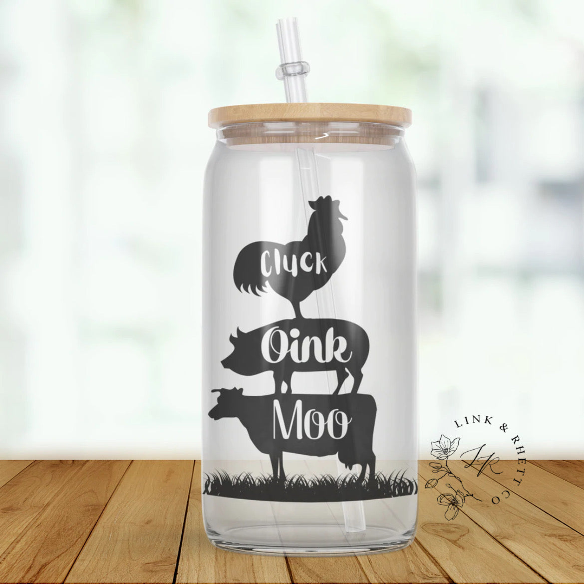 Cluck Oink Moo Glass Tumbler