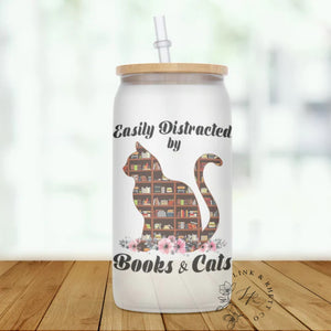 Easily Distracted By Cats & Books Glass Tumbler